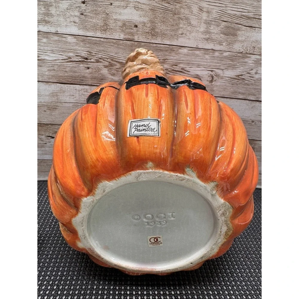 1989 Omnibus OCI Fitz & Floyd Ceramic Pumpkin Halloween Cookie Jar Mouse VTG